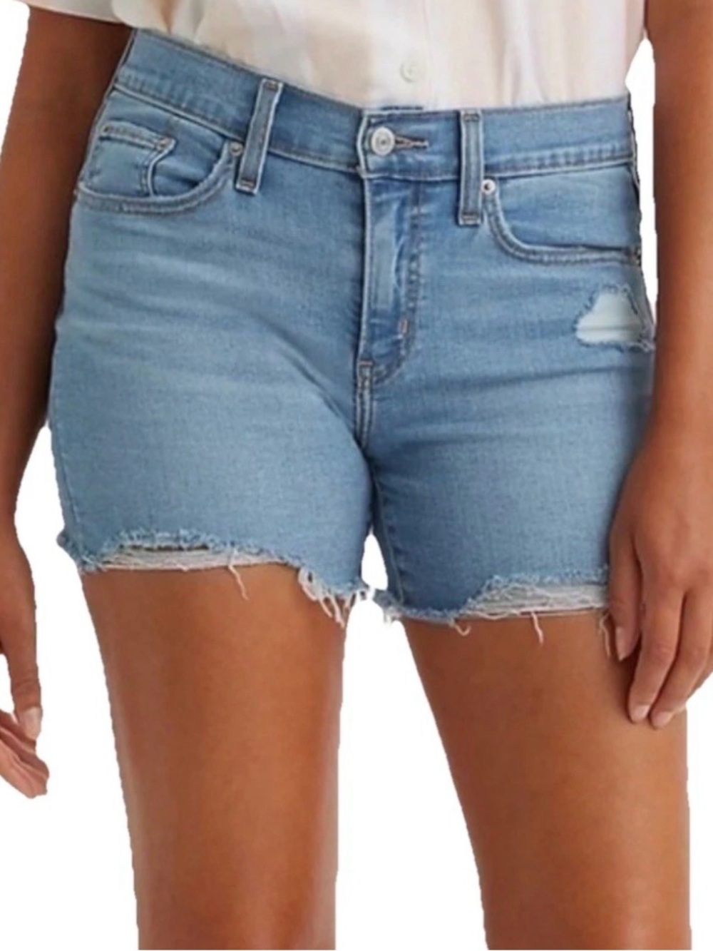 Women’s Levi's Jean Shorts Distressed Ripped Mid Length Size 27 - New